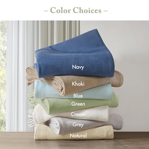 Madison Park Farmhouse Blanket,100% Cotton Luxuriously Soft Fresh Spun Farmhouse Basketweave Blanket Breathable All Seasons Lightweight Blanket for Bed, Couch and Office, Twin, Green - color: Green, size: Twin