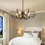 WJShome 8-Light Black Chandelier, Farmhouse Dining Room Light Fixture, Modern Industrial Ceiling Foyer Lighting Fixtures, Geometric Pendant Lights Kitchen Island, for Bedroom,Stairway, Entryway - color: 01-Black