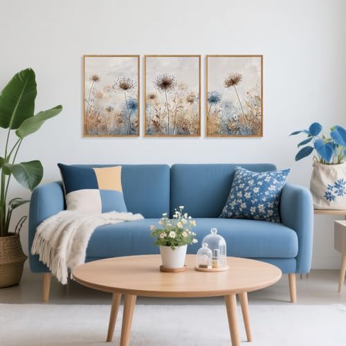 CHDITB Dandelion Wall Art Framed Canvas Wall Art Set Of 3, Dandelion Picture for Living Room, Vintage Wildflower Artwork Botanical Wall Decor, Nature Floral Art Prints for Bedroom Home Decor (12x16 Inch) - color: Dandelion
