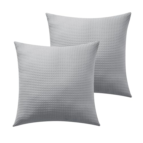 Shunjie.Home 100% Cotton Waffle Weave Throw Pillow Covers Set of 2, 600TC Solid Reverse Side, Hidden Zipper Closure, Skin-Friendly & Durable Decorative Euro Shams for Couch Sofa Bed, Gray, 22"x22" - color: Gray, size: 22" x 22" (Pack of 2)