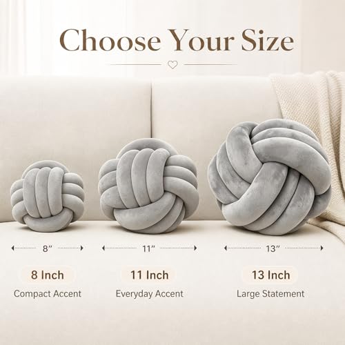Petrella Knot Pillow, 8 Inch Light Gray Round Velvet Throw Pillow Ball Cushion, Machine Washable Soft Decorative Accent Pillow for Couch, Sofa, Bed, Home Decor - color: A1-light Gray, size: 8inch