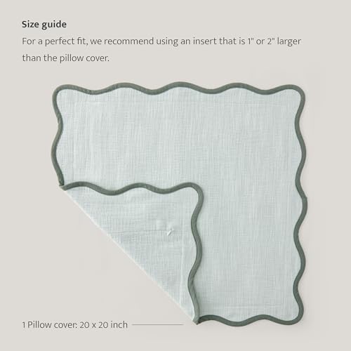 Double Stitch Scalloped Throw Pillow Covers - 100% Cotton Decorative Boho Pillow Covers 20 x 20inch, Made in India, Square Cushion Case, Modern Home Decor for Couch Sofa Living Room, Aqua Mint - color: Aqua Mint, size: 20" x 20" (Pack of 1)