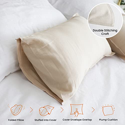 Simple&Opulence Linen Lumbar Pillow Covers 12x20 Inch Set of 2 Flax Cotton Blend Rectangular Decorative Throw Cushion Cover for Couch Sofa Bedroom Office Soft Breathable Farmhouse - Linen/Beige - color: Linen, size: 12"x20"