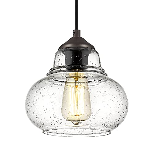 ELYONA 8 Inch Pendant Light Fixtures Seeded Bubble Glass Hanging Light Industrial Pendant Lighting for Kitchen Island Farmhouse Bar Bathroom Dining Room Oil Rubbed Bronze Finish - color: Bronze