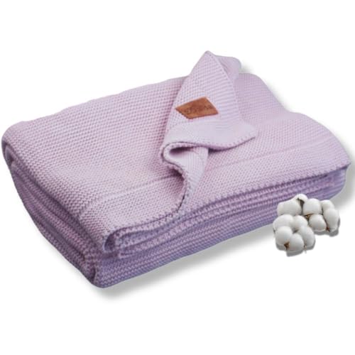 Dalisa 100% Organic Turkish Cotton Throw Blanket Harbor Mist– GOTS Certified, Cozy, with Reusable Cotton Gift Bag – Perfect for Couch, Bed, and Home Decor – Boho Vintage Knit Alina - color: Lavender Frost, size: 80x90