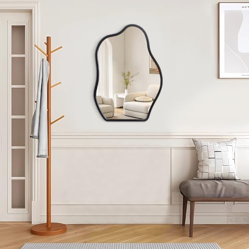 Irregular Mirror for Wall Decor Asymmetrical Wooden Framed Wall Mirror Modern Unique Shape Vanity Artistic Cloud Mirror Decorative for Living Room Bedroom Bathroom Entryway Black - color: Inky, size: 26"L x 18"W