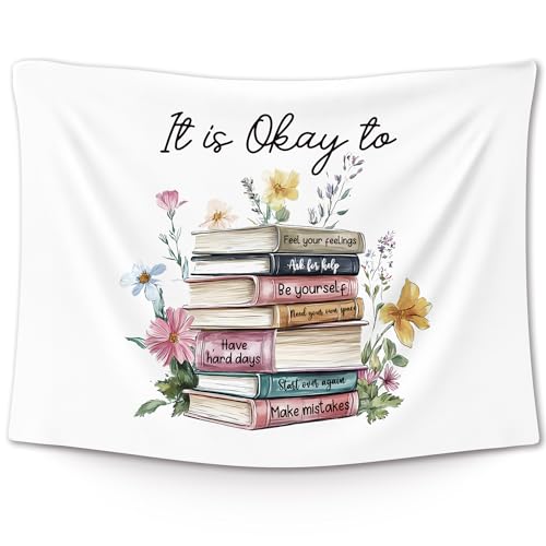 XLDLIOO Mental Health Wall Tapestry, It's Okay to Be Inspirational Wall Tapestry Hanging for Classroom, Motivational Floral Book Tapestries Decor Art for Therapy Counselor Office 40x30in - color: book-1, size: 40"L x 30"W