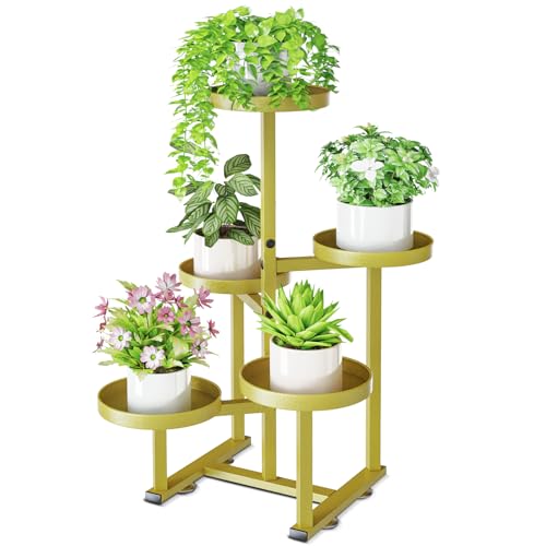 5 Tier Gold Plant Stand Indoor Outdoor, Corner Metal Tiered Plant Shelf for Multiple Plants, Flower Pot Holder Display Rack Shelf for Window Porch Garden Home Decor