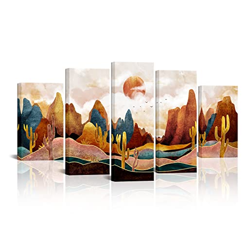 KLVOS Abstract Mountain Canvas Wall Art Large Nature Scenery Wall Decor Sunrise Desert Cactus Wilderness Minimalism Rustic Landscape Picture Print Artwork for Living Room Bedroom Office Home Decor