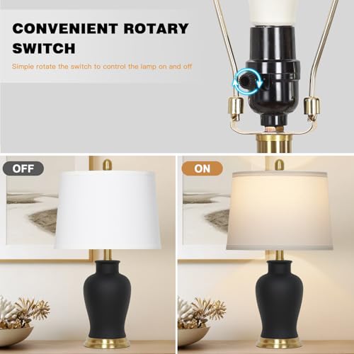 23" Modern Black Ceramic Table Lamps Set of 2, Farmhouse Table Lamps for Living Room, Classic Bedside Lamp with Ginger Jar Design, Elegant Bedroom Lamp for Night stand Desk Side End Table Home Decor - color: Black