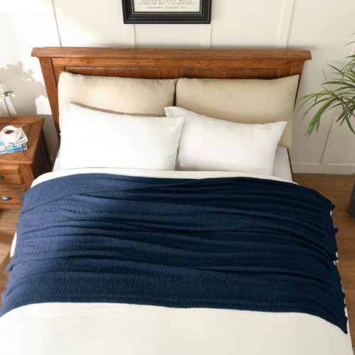 JOOJA Navy Blue Throw Blanket for Bed, Super Soft Knit Blankets, Cozy Fleece Fuzzy Fluffy Plush Chenille Throws Blanket for Couch, Sofa, 60 x 80 inches - color: Navy Blue, size: 60x80