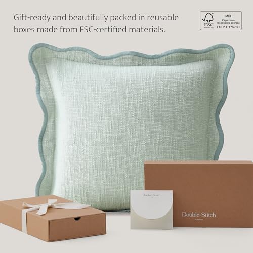 Double Stitch Scalloped Throw Pillow Covers - 100% Cotton Set of 2 Decorative Boho Pillow Covers 20 x 20 Inch, Made in India, Square Cushion Case, Modern Home Decor for Couch Sofa, Green Forest - color: Green Forest, size: 20" x 20" (Pack of 2)