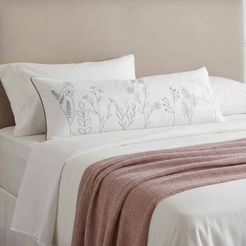 Sanmetex Spring Floral Throw Pillow Cover 14x36 Inch, Soft Decorative Lumbar Pillow Case for Sleeping Bed Bedroom Living Room and Home Décor Grey - color: Flowers and Leaves, size: 36" x 14"