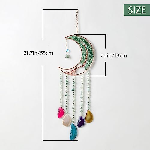 Agate Gemstone Dream Catcher 7 Chakra Tree of Life Dream Catcher with Rainbow Crystal Stones Handmade Dreamcatcher Wall Decor for Adults Boys Girls,Bedroom,Wedding,Garden,Bless Gift(Green Moon) - color: Green Moon Agate