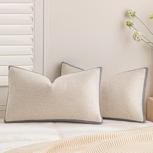 a moment Loop Yarn Linen-Like Pillow Cover Natural Soft Decorative Throw Pillow Case Farmhouse 12x20 Inch, Bohemian Textured Cushion Cover for Sofa Bed, Wrinkle-Resistant Home Decor Grey - color: Grey, size: 20" x 12" (Pack of 2)