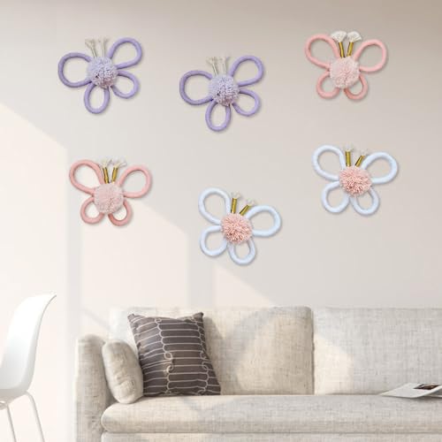 Woven Wall Decor, Cotton Bohemian Butterfly Shaped Wall Hanging Plaque Flower Room Wall Signs for Home Nursery Bedroom Farmhouse Bathroom Decorations
