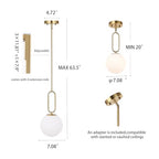 Modern Gold Globe Pendant Light White Globe Glass Shade Brushed Brass Finished Adjustable Rods Hanging Light Fixtures for Kitchen Island Living Room - color: Gold 1 Pack-Adjustable Rods