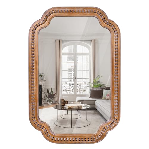 24x36 Inch Farmhouse Beaded Wall Mirror, Wood Scalloped Decorative Mirror, French Vintage Accent Mirror for Bathroom, Entryway & Glam Boho Decor - color: F - Beaded Scalloped - 24x36 in