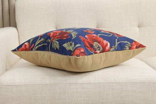 Charlotte Home Furnishings Inc Premium 18x18 Decorative Throw Pillow Cover, Coquelicots Blue Floral Tapestry Cushion Cover, Cotton Jacquard Woven Pillow Cover for Couch, Sofa, Living Room Decor - color: Coquelicots Blue