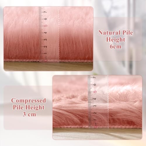 ORINOVA Pink Fluffy Sheepskin Fur Area Rugs for Bedroom Washable Furry Carpet Rug for Living Room Faux Fur Rug 2x3 Nursery - color: Pink, size: 2' x 3' (Rectangular)
