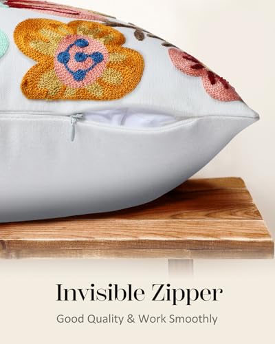 Embroidered Throw Pillow Cover - 18x18 Decorative Pillow Cover with Zipper Aesthetic Cute Design Boho Spring Summer Cozy Throw Pillowcase for Living Room Couch Sofa Bed, Elegant Flowers - color: Elegant Flowers, size: 18" x 18" (Pack of 1)
