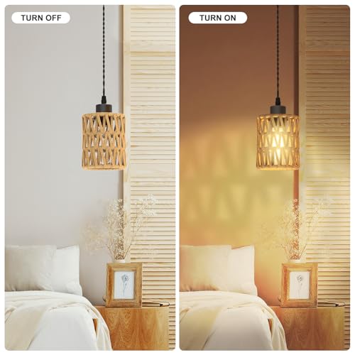 Sytmhoe 3Packs Boho Rustic Hemp Rope Pendant Light Hand-Woven Rattan Cage Basket Coastal Light Fixture Farmhouse Wicker Hanging Lighting for Kitchen Island Dining Room Bedroom