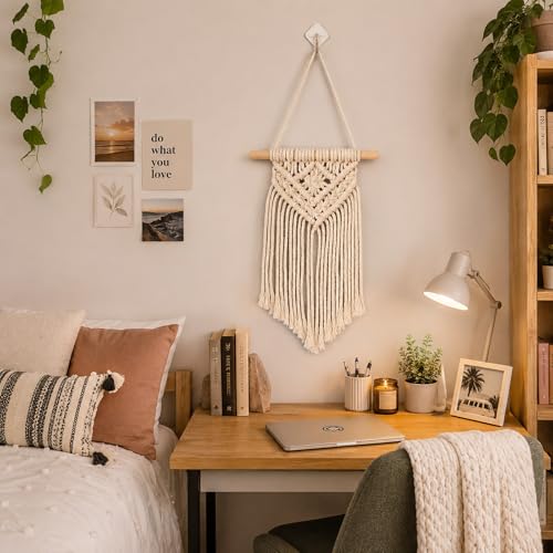 LUOZZY Macrame Wall Hanging Woven Tapestry Bohemian Style Macrame Hanging Decoration for Home Bedroom Livingroom Dorm Room Decoration, 14.6"x6.3"