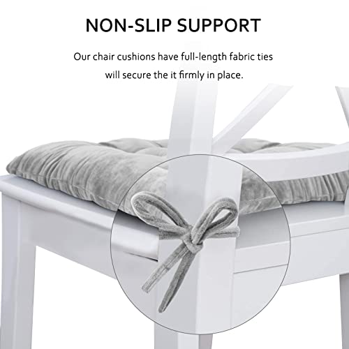 ELFJOY 4 Pack Chair Cushions for Dining Chairs Chair Pads Cushion for Kitchen Office Tufted Square Seat Cushion with Ties (16" Grey Velvet) - color: Grey