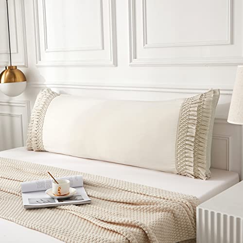 MOVE OVER Beige Tassel Body Pillow Cover 20x54 Body Pillow Cover Boho Chic Macrame Tassel Decor Pillow Covers with Pocket Closure - color: Beige Tassel, size: Body, 20" x 54" (Pack of 1)