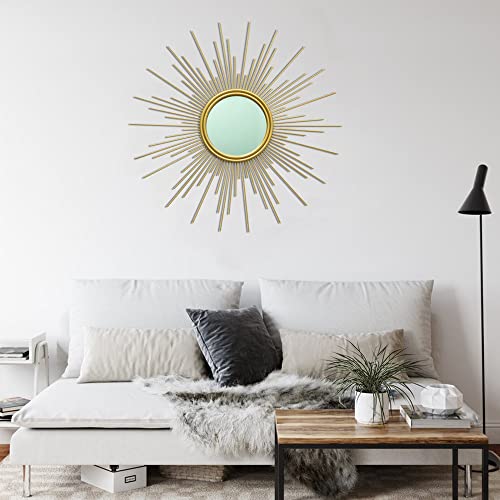24'' Gold Sunburst Wall Mirror Boho Home Decor Mordern Round Hanging Wall Art for Living Room/Bedroom/Bathroom/Entryway