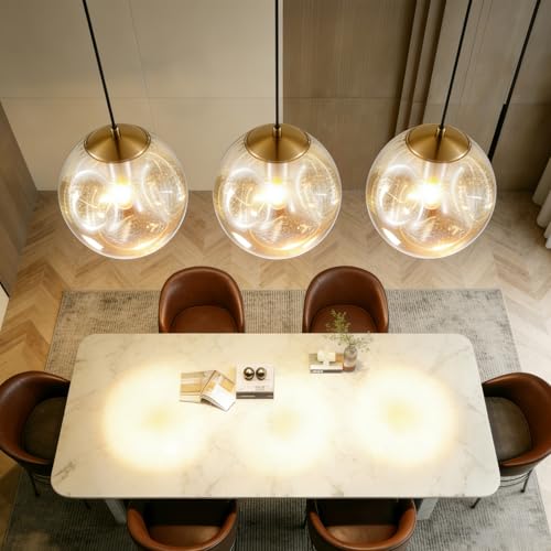 Modern Amber Concave Glass Pendant Light, 3-Pack Kitchen Island Lighting Single Globe Pendant Light Fixtures Century Kitchen Island Pendant Light for Bedroom Dining Room Light (Without Bulbs) - color: Amber-1 Light-3PC