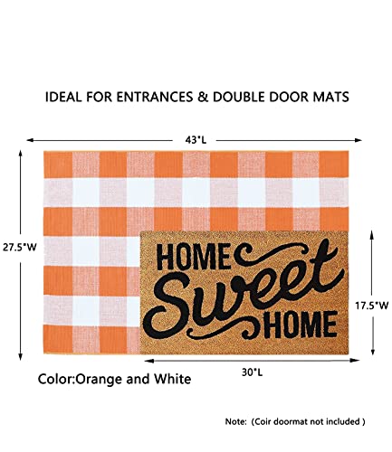MUBIN Cotton Buffalo Plaid Rug, 27.5x43 Orange White Outdoor Rug Front Door Decorative Mat, Washable Halloween Doormat Foldable Area Rug Layered Door Mats Rug for Front Porch, Entryway, Patio - color: Orange White Plaid, size: 2'3" x 3'7" (Rectangular)