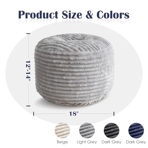 Round Ottoman,Corduroy Pouf Ottoman Foot Rest,Storage Footstool for Living Room,18x14 Soft Floor Poufs,Memory Foam Filling - Light Grey, 18x14 in - color: Light Grey, size: 18"D x 18"W x 14"H