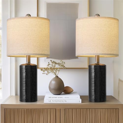G-SAFAVA 20.5" Small Table Lamps for Living Room Lamp Set of 2 Ceramic Lamps for Bedroom Bedside Lamps Modern Boho Lamps for Night Stands Farmhouse Nightstand Lamp Side End Table Lamp, Black - color: Black