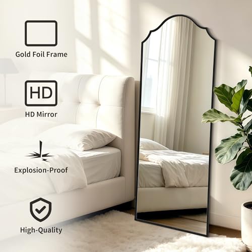Besdomus Scalloped Full Length Mirror: 21"x56" Black Arched Floor Mirror - Minimalist Modern Wooden Frame Long Body Standing for Wall/Bedroom/Cloakroom/Entryway/Living Room - Home Decor for Housewife - color: Black, size: 56"L x 21"W