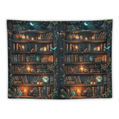 Houselerax Vintage Bookshelf Tapestry,Library Wall Hanging Tapestries,Old Books on Shelf Classical Study Room Student Study College Dorm Bedroom Living Room 60"x40" - color: Bookshelf-6, size: W60xL40in