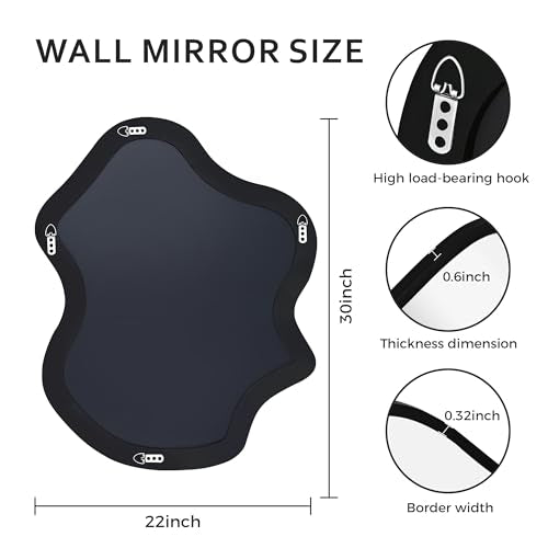 Tanmicoshomy Black Bathroom Mirror 22x30 Inch, Asymmetrical Wavy Wall Mirrors for Bathroom, Bedroom or Living Room, Vertical or Horizontal Hanging - color: Black, size: 30"L x 22"W