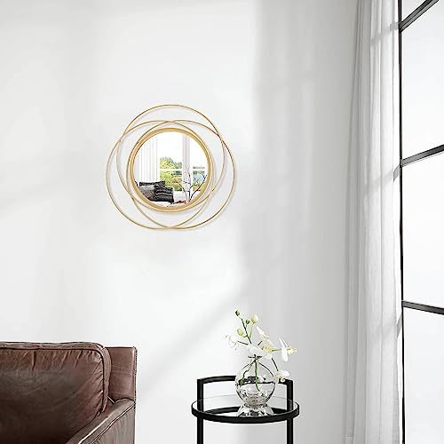 Gold Art Circle Mirror for Wall with Iron Metal Wire Frame Wall-Mounted Mirror for Home Decor Living Room Bedroom Bathroom Entryway Small 12" - color: Round-gold, size: 12"L x 12"W