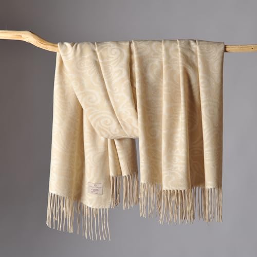 CUDDLE DREAMS Premium Cashmere Throw Blanket with Fringe, Luxuriously Soft (Paisley Beige) - color: Paisley Beige