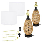 Coastal Table Lamps Set of 2, Retro Rattan Woven 24" Bedside Lamp, for Bedroom Living Room Home Nightstand Table Lamp(with USB C+A 5V 2.1A Charging Ports)