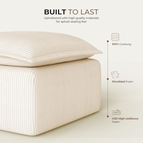 Beige Corduroy Pouf for Modular Sectional Sofa, Matching Accessory for Living Room, Bedroom and Apartment - color: Beige, size: Pouf (Ships in One Box)