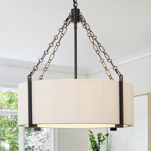 21" White Rattan Chandelier for Dining Room, 5-Light Hand Woven Boho Pendant Light Fixture Adjustable Coastal Chandeliers for Kitchen Island Living Room Bedroom Foyer Hallway, ETL Listed - color: 5-Light Black+White