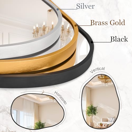 Large Irregular Wall Mirror Black Asymmetrical Bathroom Mirror Modern Decorative 26"x37.5" Aluminum Alloy Frame for Bathroom, Living Room, Entryway, Bedroom - color: Black, size: 37.5"L x 26"W