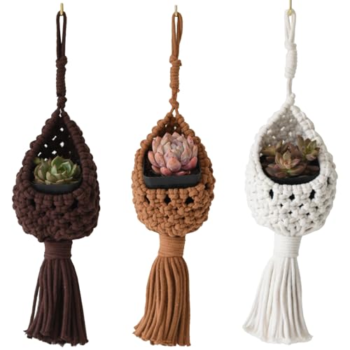 Macrame Basket Decor Set of 3 Boho Basket Decor for Home Macrame Wall Hanging Storage Baskets for Living Room, Bedroom, Entryway Handmade Boho Art, Rustic Home Decor ﻿