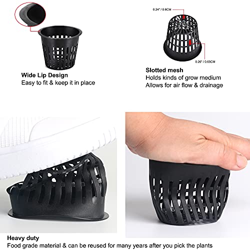ORIMERC 4 inch Net Pots, 20 Pack Net Cups with 20 feet Self-Watering Rope&Plant Labels, for Hydroponic Aquaponics Kratky Orchid Vegetable Indoor Outdoor Growing Baskets Nursery Slotted Mesh BPA Free - size: 4 inch (20 Pack)