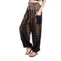 Tranquil Threads Women's Harem Pants with Pockets and Drawstring, Hippie Boho Yoga Clothes - color: Golden Black, size: Small
