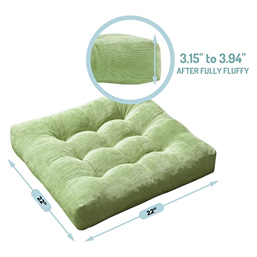 Meditation Floor Pillow Set of 2, Square Large Pillows Seating for Adults, Tufted Corduroy Cushion for Living Room Tatami, Green 22x22 Inch - color: Square | Green | 2 Pack, size: 2 Pack