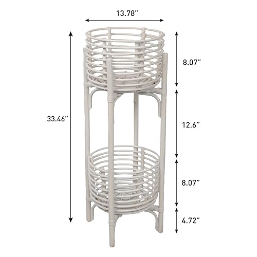 JONATHAN Y Zachariah 33.5" Bohemian Minimalist Handmade Rattan 2-Tier Indoor Planter Stand, White Woven Decorative Stand PLN3000W - color: White