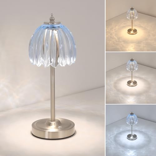 Shenmoyl Rechargeable Table Lamp with 5200mAh Battery & Touch Control - 3 Adjustable Color Temperatures, Cordless Dimmable Table Light for Bedroom, Office Desk, Nightstand(Clear Light Blue,1 Pack) - color: Clear Light Blue, size: 1 Pack