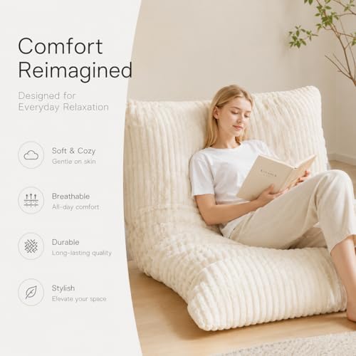 Giant Bean Bag Chair - 3-in-1 Convertible Memory Foam Floor Cushion with Washable Corduroy Cover, Large Comfy Beanbag Sofa for Adults and Kids (Cream) - color: Cream